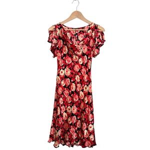 Betsey Johnson Silk Rose Dress Size 8 Vtg 90s Y2K Carrie Bradshaw SATC Floral
